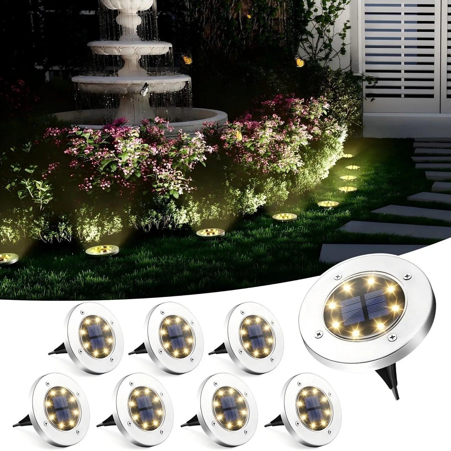 KPSTEK Solar Lights Outdoor 8 LED Landscape Pathway Garden