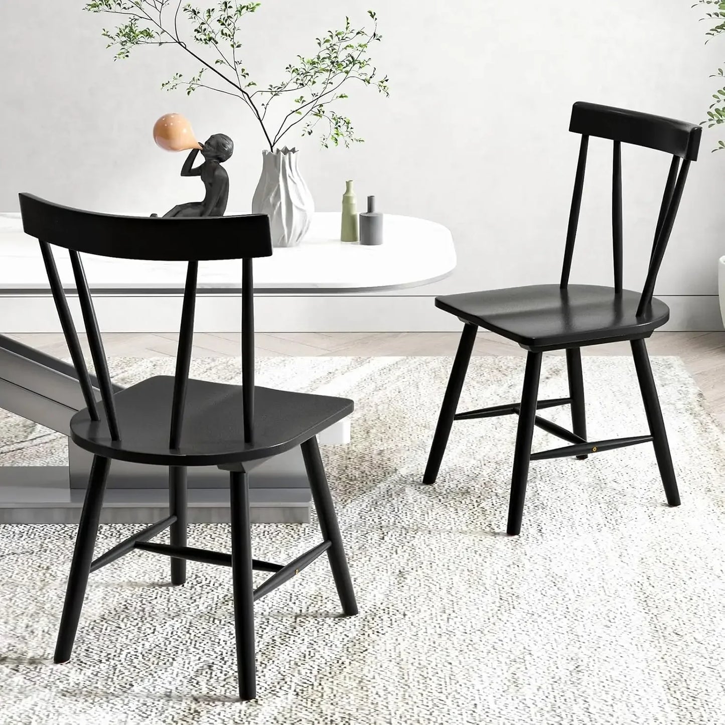 XMSJ Windsor Rubber Wood Dining Chairs Set Of 4 For Kitchen