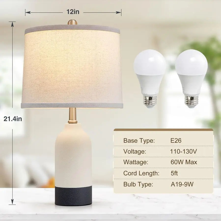 Ceramic Table Lamp Set of 2 Adjustable Color Temperature Lamps