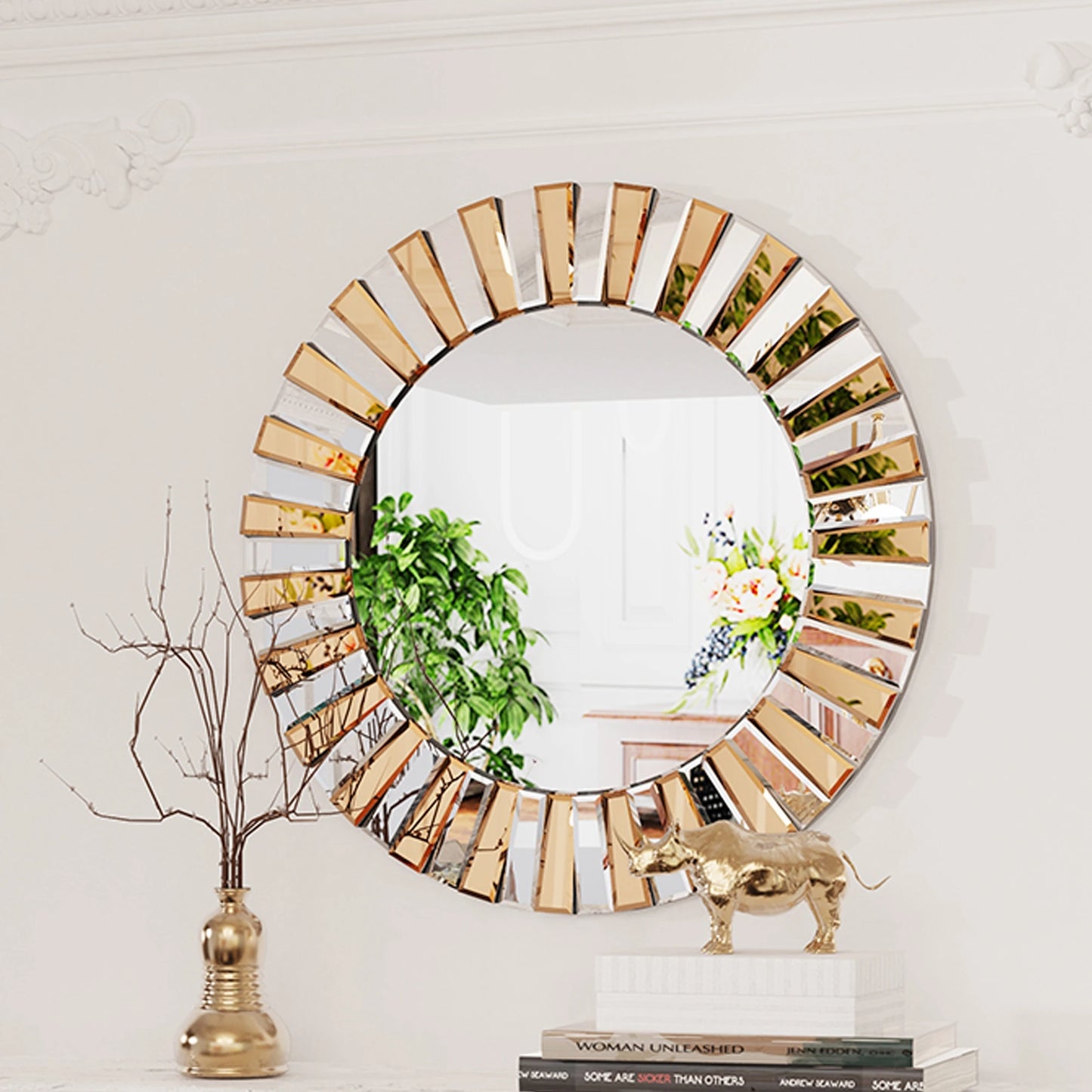 Wisfor Sunburst Round Mirror Beveled Glass Vanity Decor