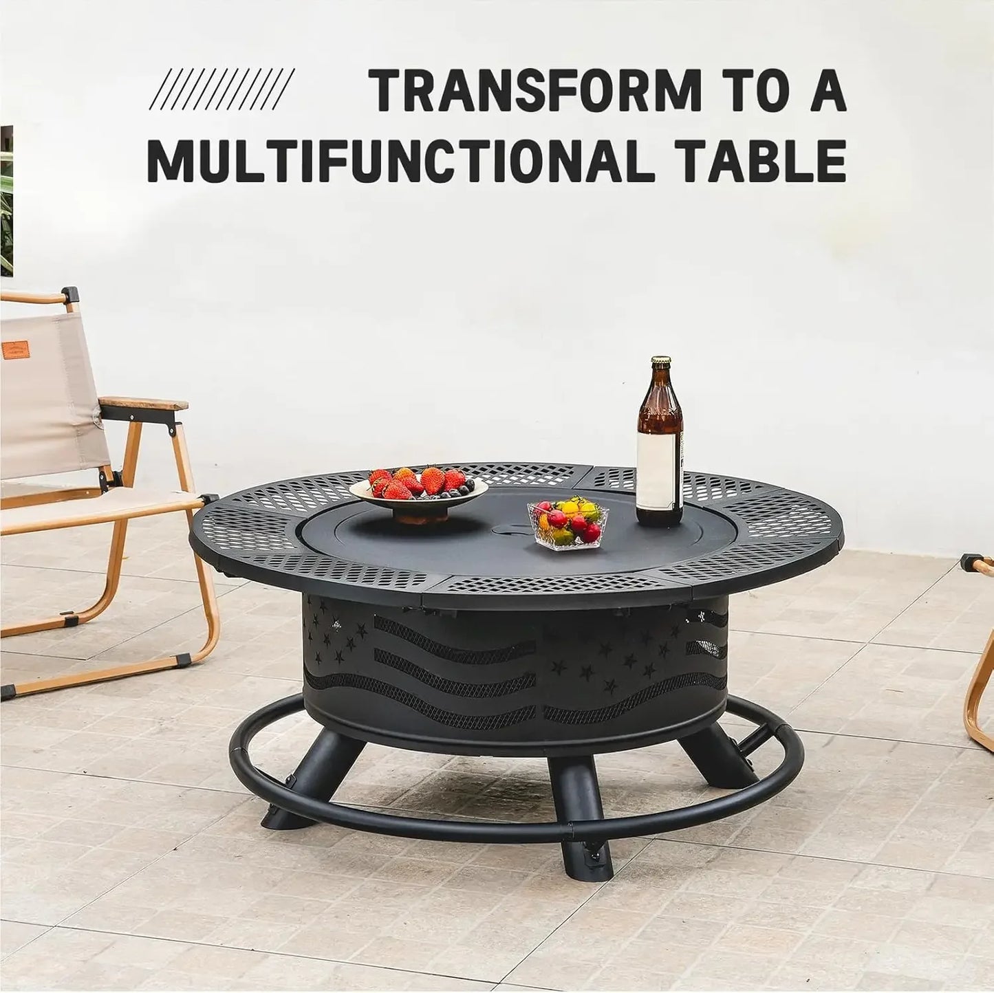 XMSJ Premium Fire Pit With 2 Cooking Grates Outdoor BBQ