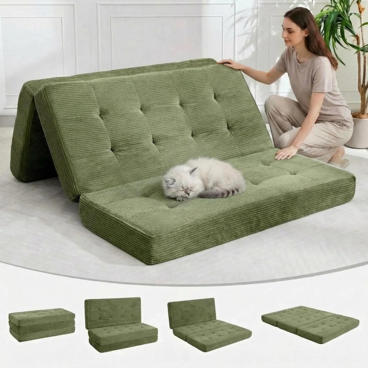 Corduroy Convertible Sleeper Sofa 5 In 1 Fixed Frame