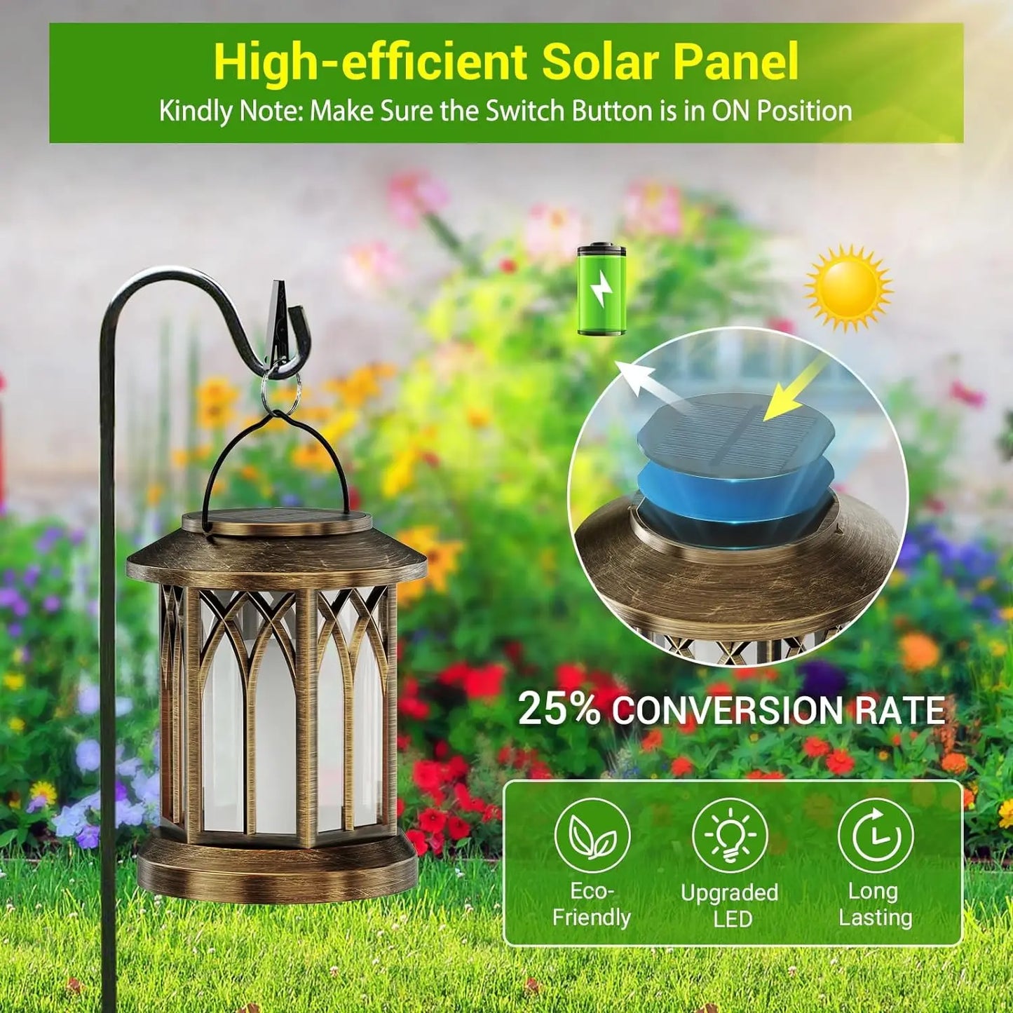 KPSTEK 2 Pack Flickering Flame Solar Lanterns Outdoor