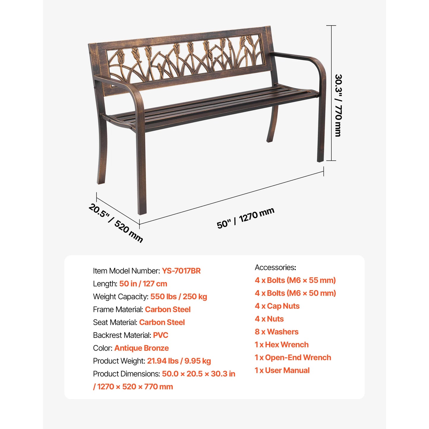 SucceBuy Outdoor Wooden Metal Garden Bench Load Capacity 480 Lb
