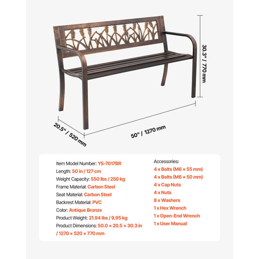SucceBuy Outdoor Wooden Metal Garden Bench Load Capacity 480 Lb