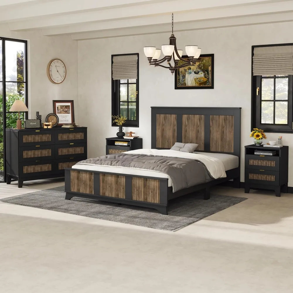 MKDK 4 Piece Bedroom Set Platform Bed Dresser Nightstands