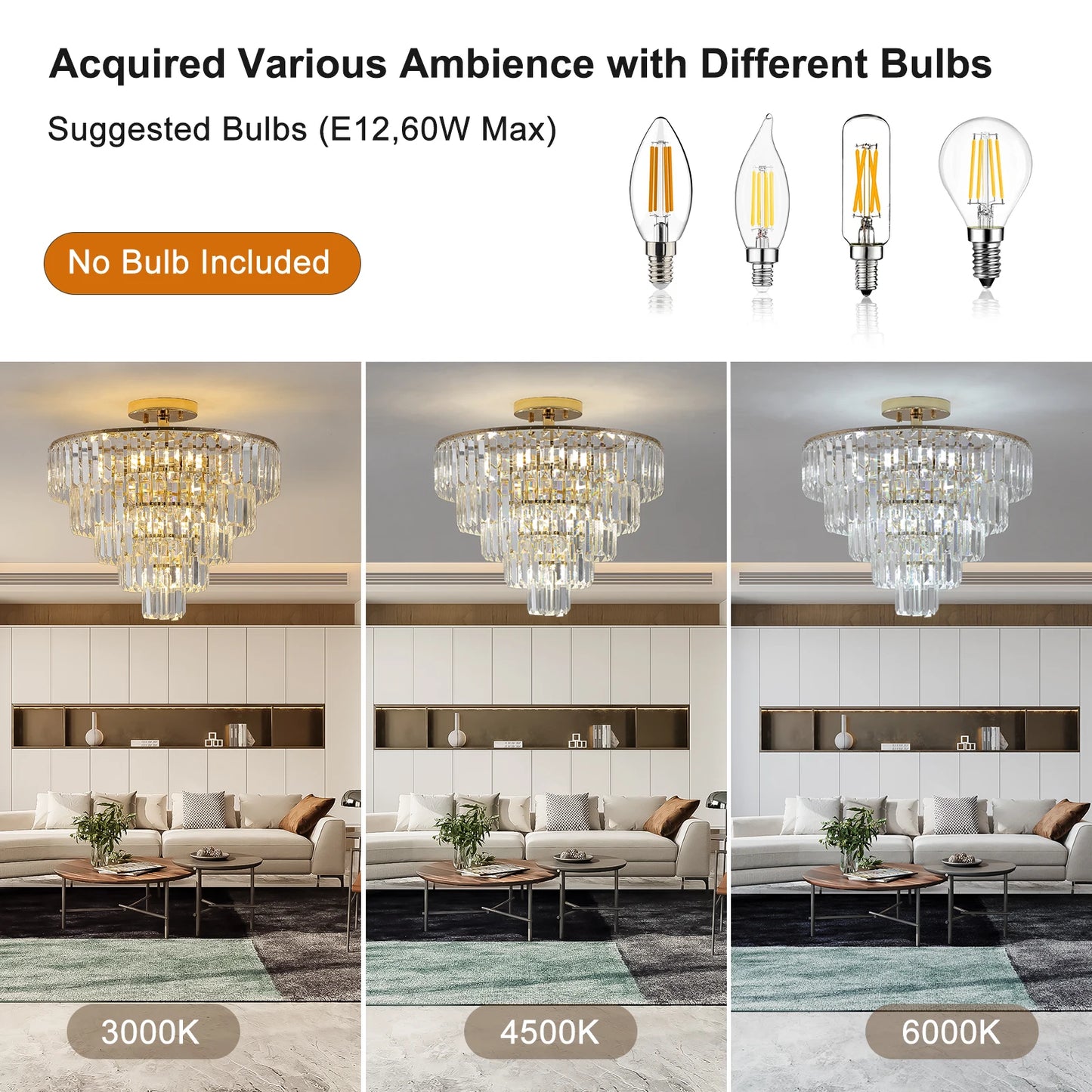 ARLGSITE Luxury Crystal Flush Mount Chandelier Light
