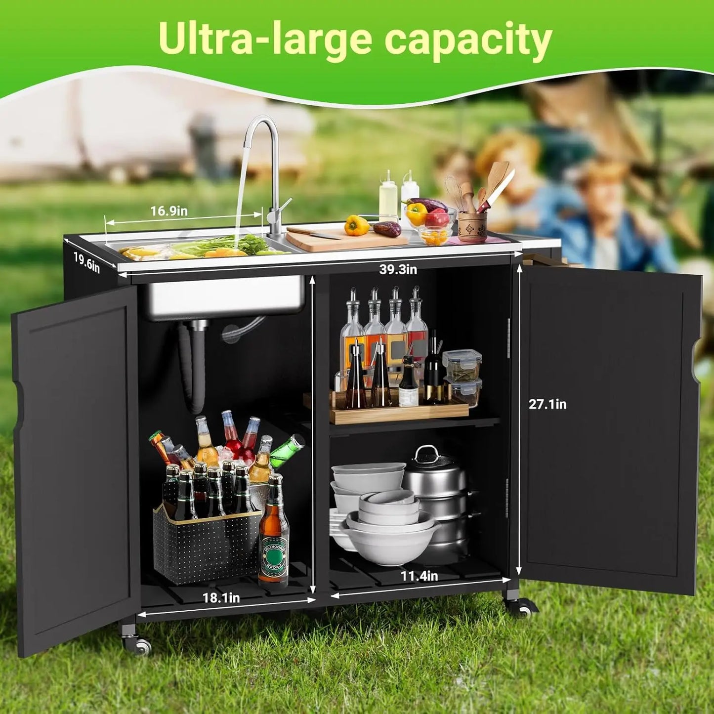 Outdoor Kitchen Island With 304 Stainless Steel Sink And Storage