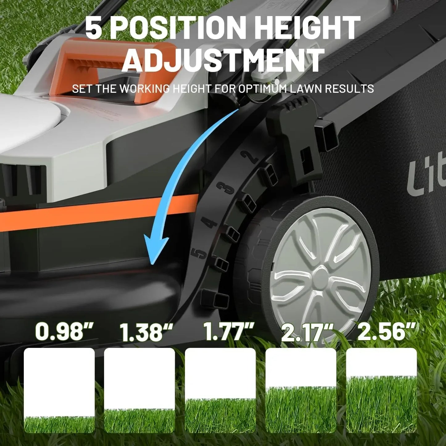 XMSJ Cordless Lawn Mower U20 Handy 20V 5 Height Adjustments