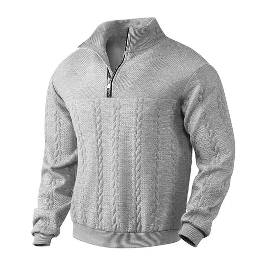 Casual Stand Up Collar Zip Front Knit Jacquard Sweater Men