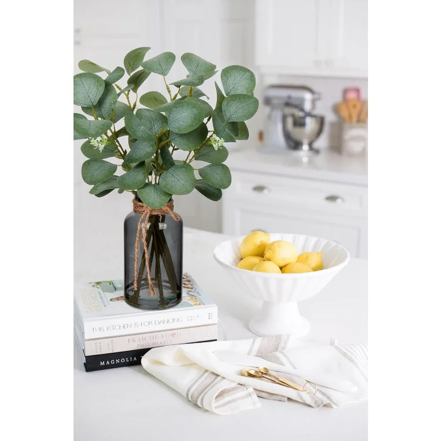 Hign Concerned Artificial Eucalyptus Stems in Glass Vase