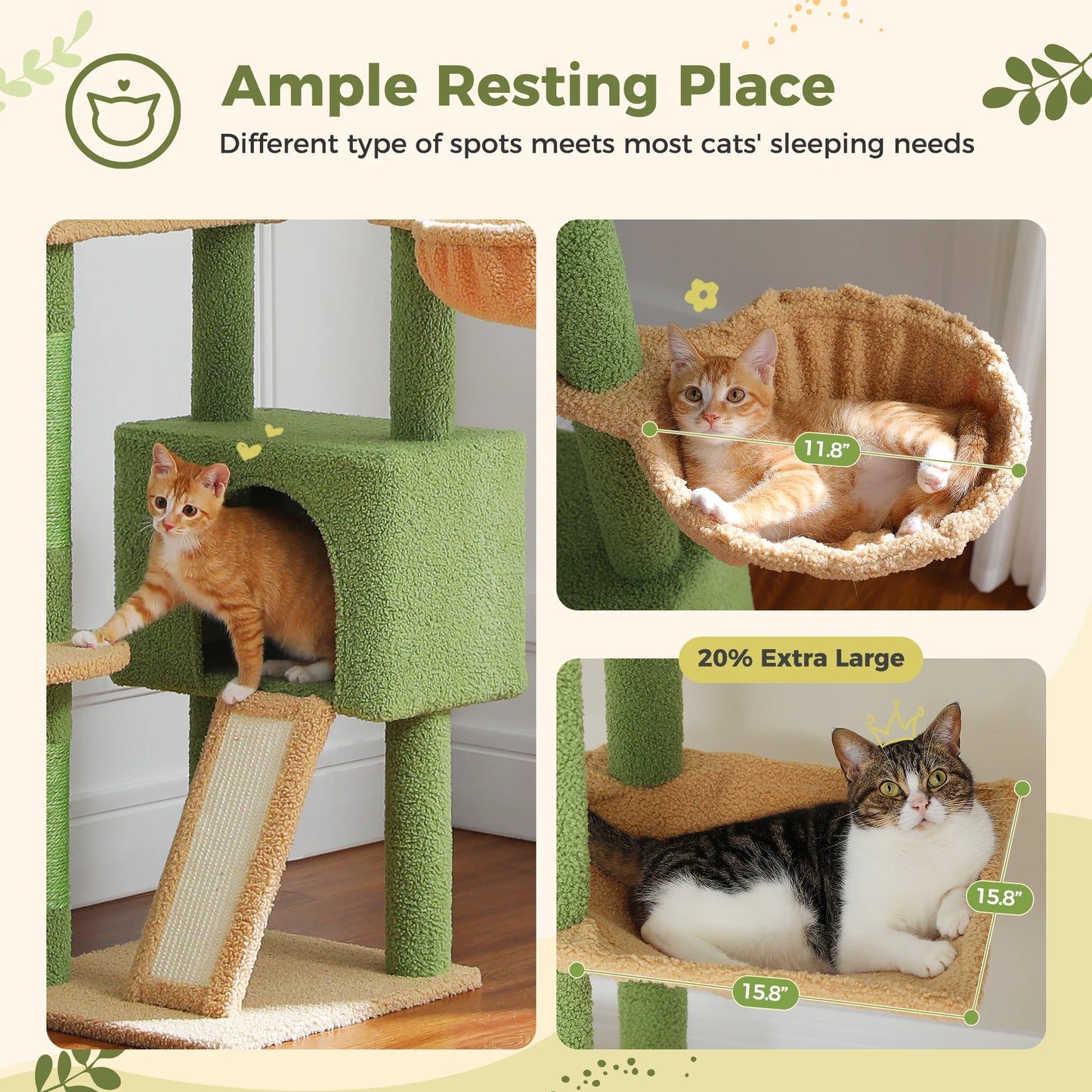 PETEPELACN Cactus Cat Tree Floor to Ceiling Tower Condo