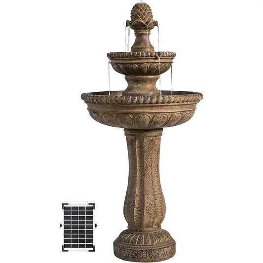 Outdoor Garden 2-Tier Stone Resin Water Fountain With Pump