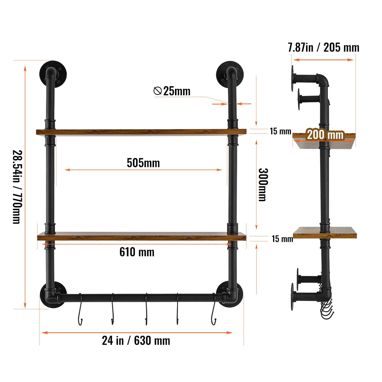 SucceBuy Industrial Pipe Shelving Wall Mount Wood Shelves