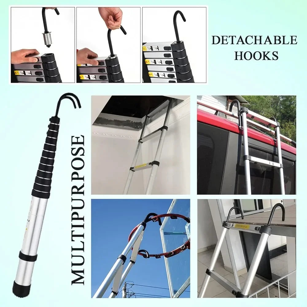 ANGDUO Telescoping Aluminum Ladder with Detachable Hooks