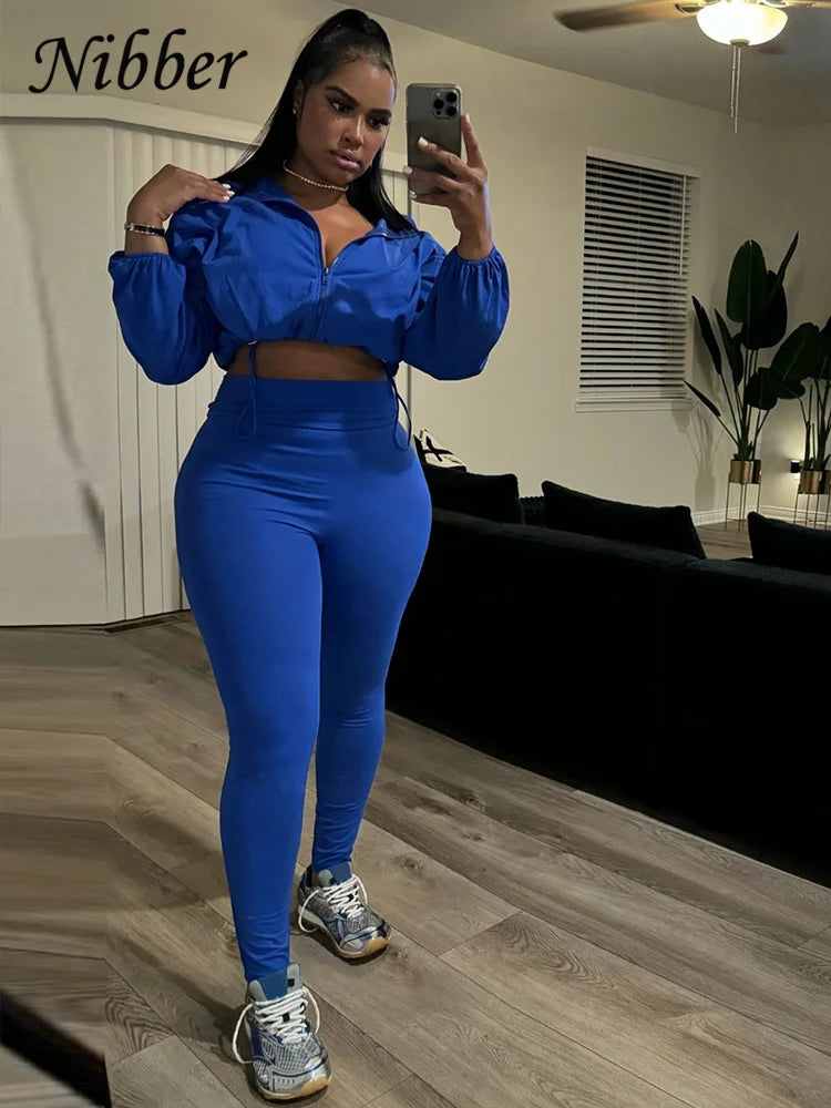 NIBBER Spring Women 2 Piece Tracksuit Set Zipper Jacket