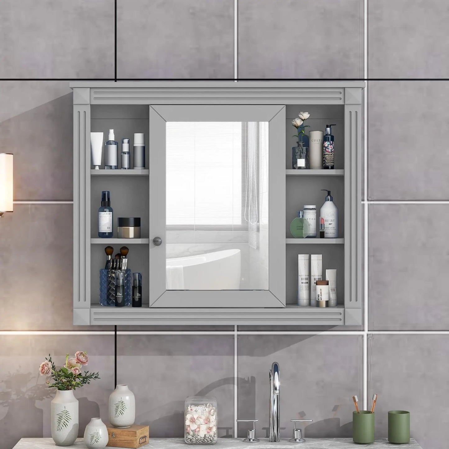 Hign Concerned Wall Mounted Bathroom Cabinet With Mirror