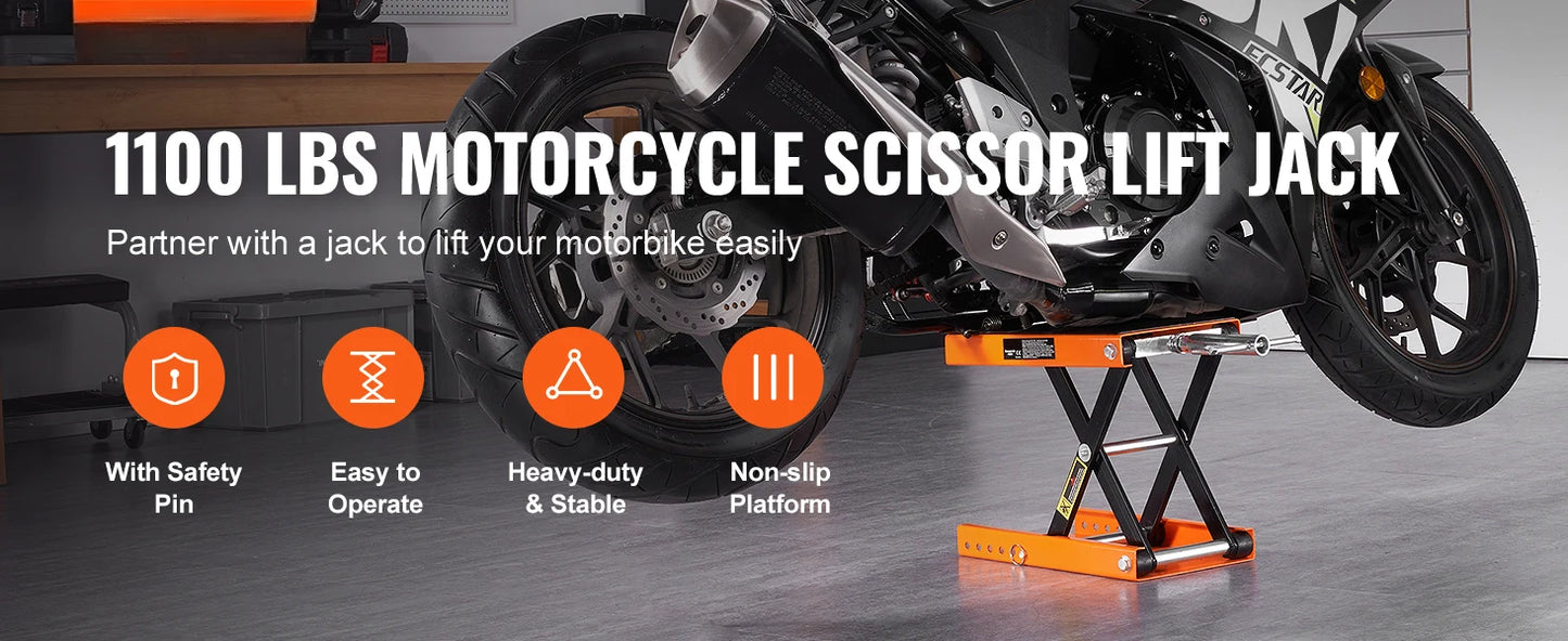 SucceBuy Motorcycle Lift Scissor Lift With Wide Deck Safety Pin
