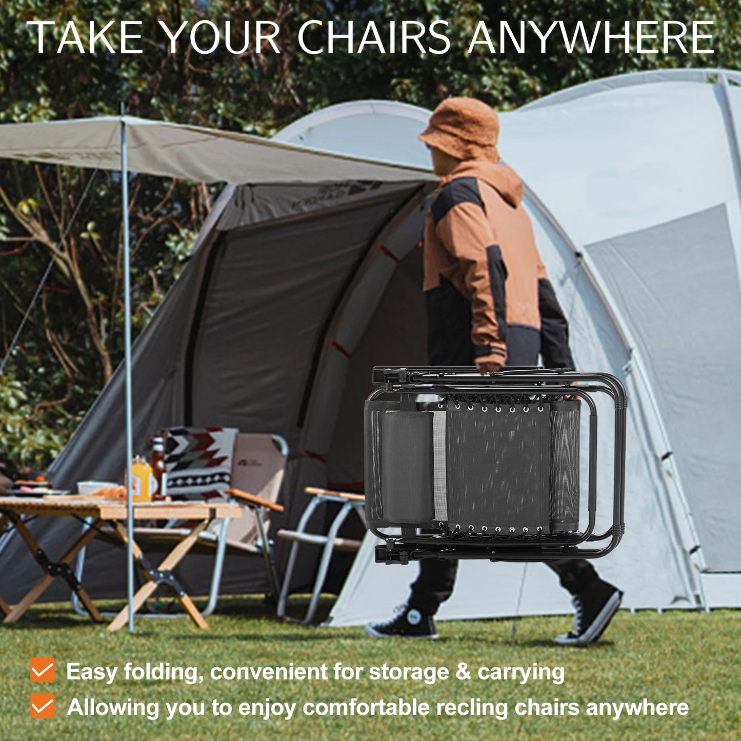 JHK Zero Gravity Portable Recliner Set Lounge Chairs