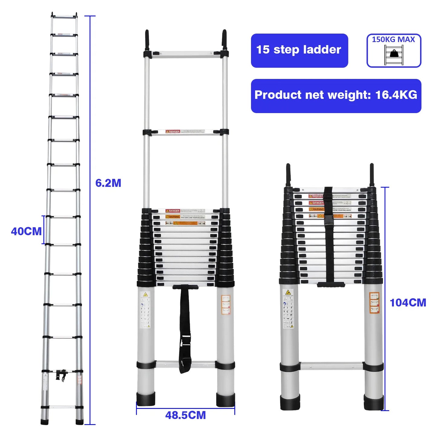 BRIEFNESS Aluminium Telescopic Ladder With Detachable Hooks
