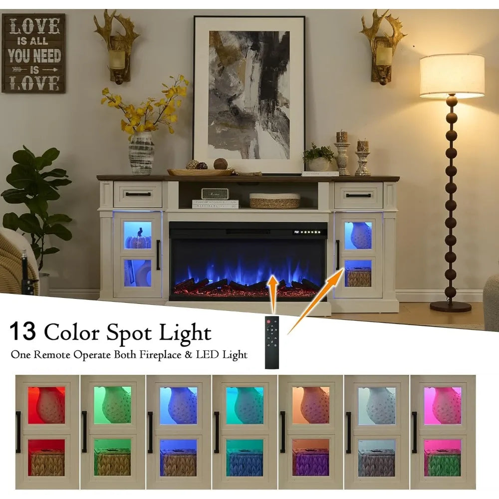 XMSJ 3 Sided Fireplace TV Stand With Electric Fireplace Farmhouse Console