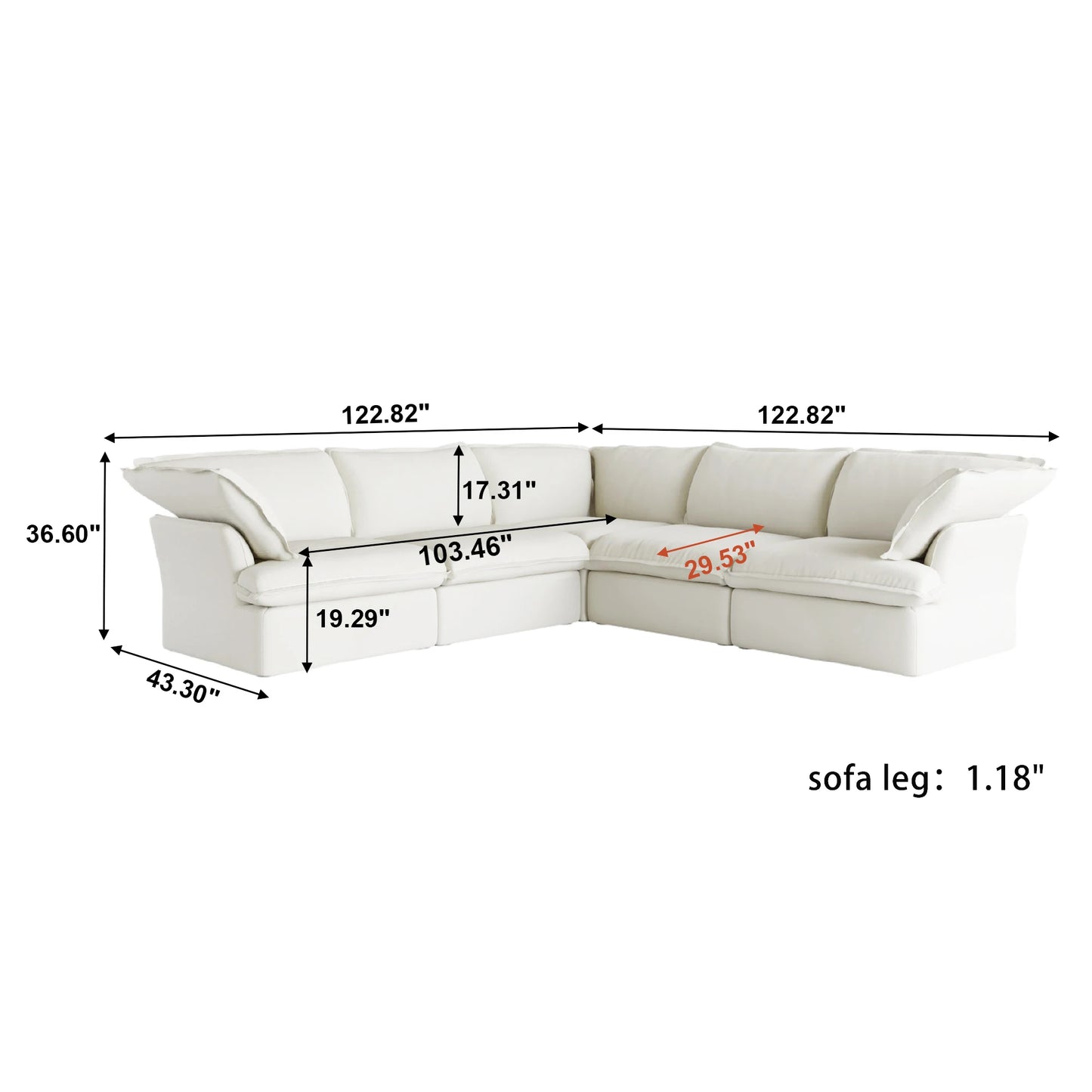SdorensCN L Shape Corner Sectional Sofa Modular Down Fill Convertible