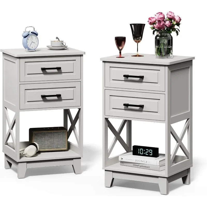 Hign-concerned Nightstand Set With 2 Drawers And Open Shelf