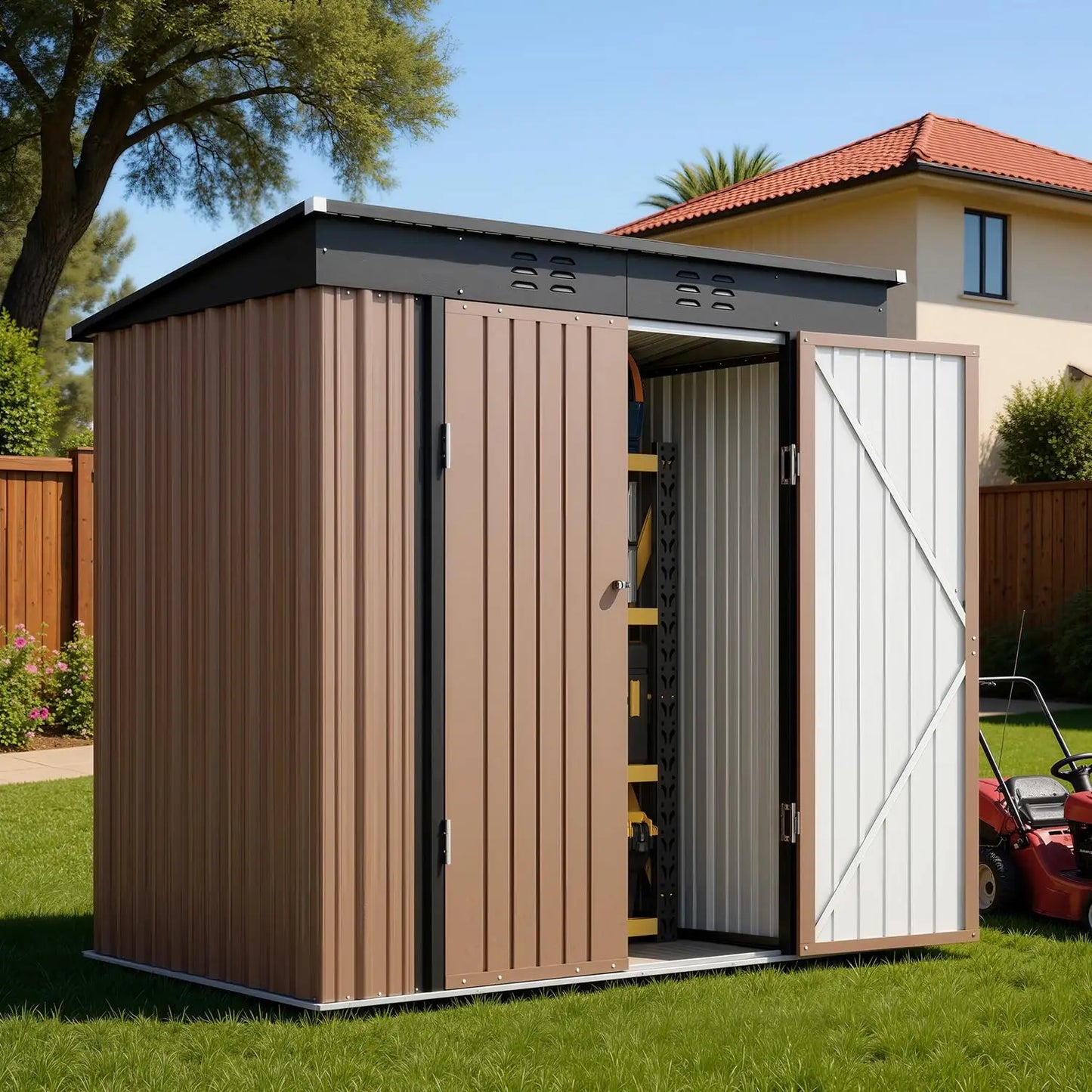 Outdoor Metal Storage Shed With Double Lockable Doors