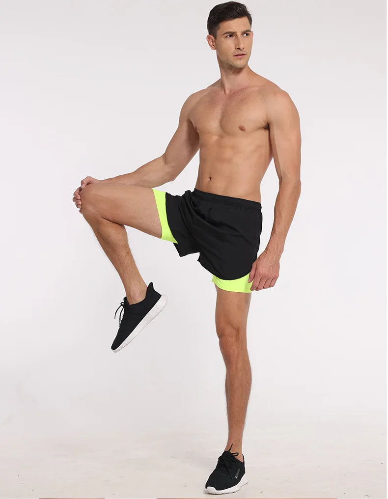 Double Layer Fitness Shorts For Men Quick Dry Training