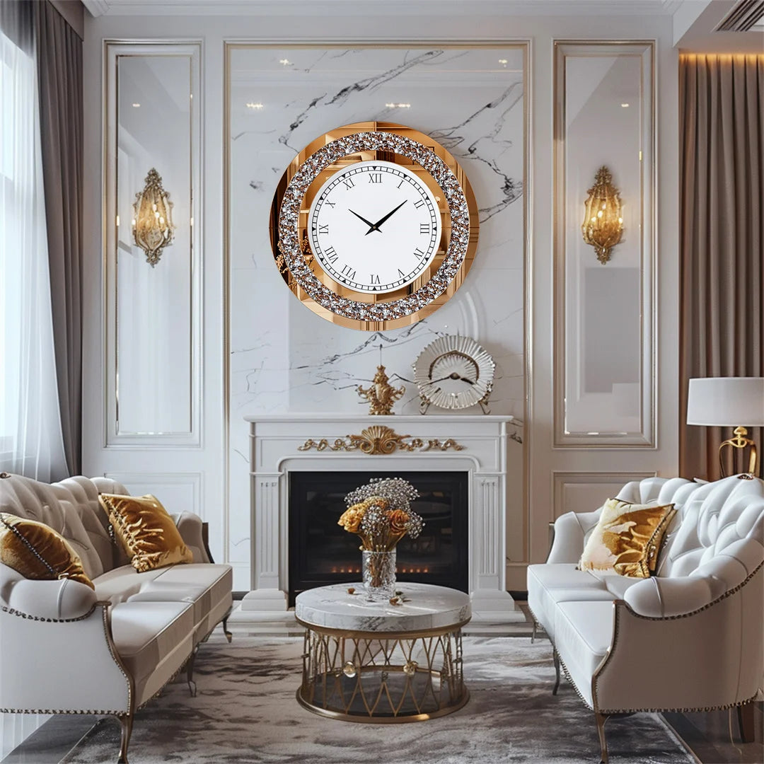 LUVODI Modern 3D Wall Clock Diamond Crystal Roman Numerals