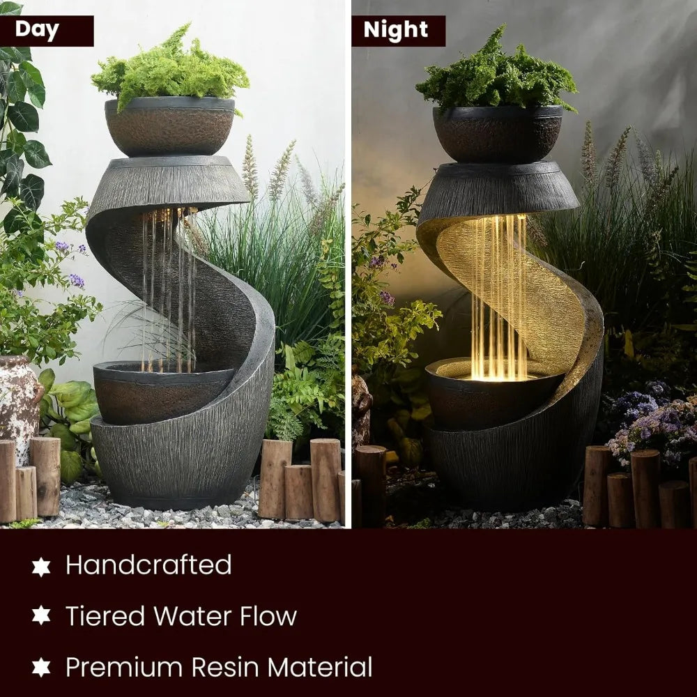 GardesT Outdoor LED Resin Water Fountain S Shaped Design