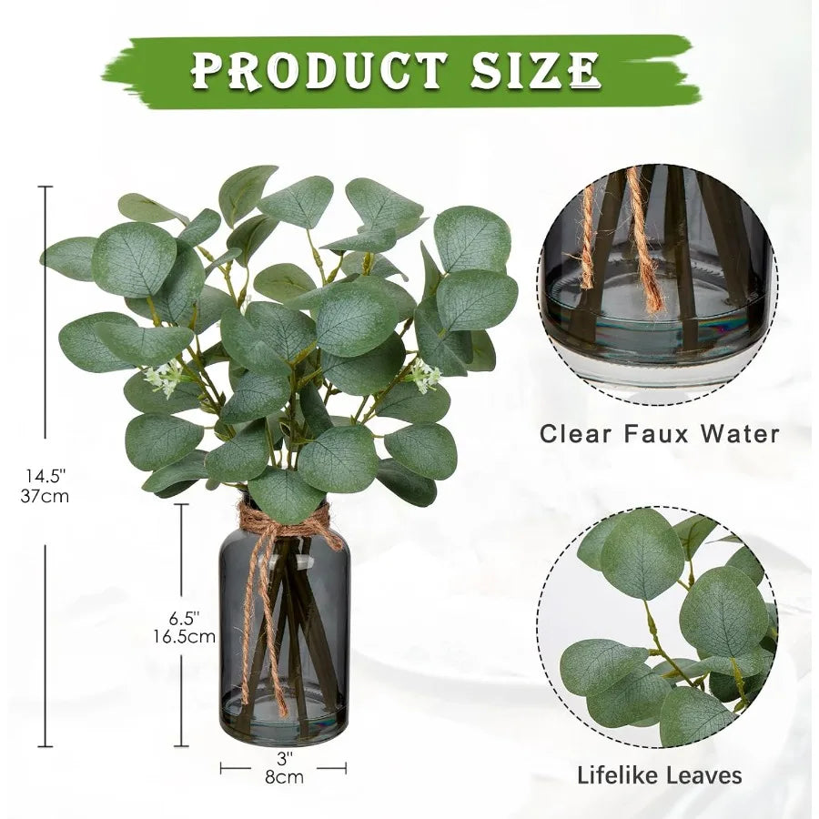 Hign Concerned Artificial Eucalyptus Stems in Glass Vase