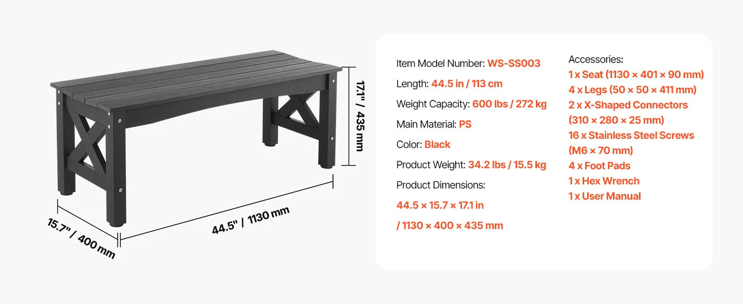SucceBuy Outdoor Wooden Metal Garden Bench Load Capacity 480 Lb