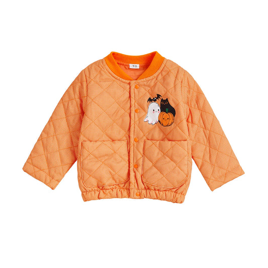 Pudcoco Pumpkin Ghost Print Halloween Jacket For Toddlers