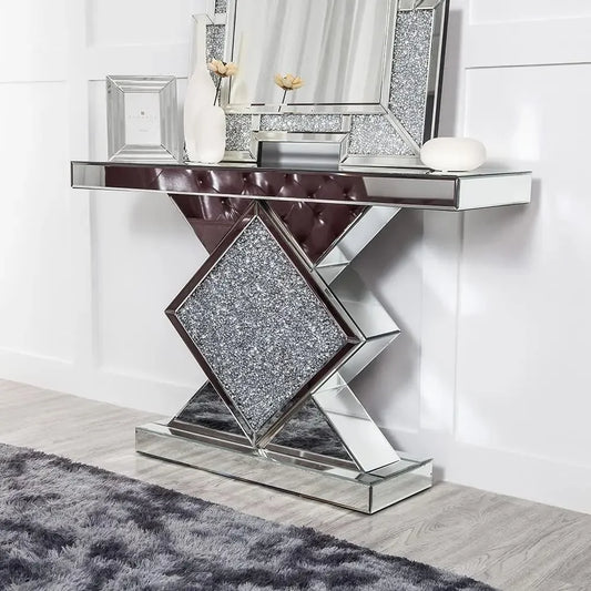SHYFOY Mirrored Console Table With Diamond Shaped Accent For Foyer