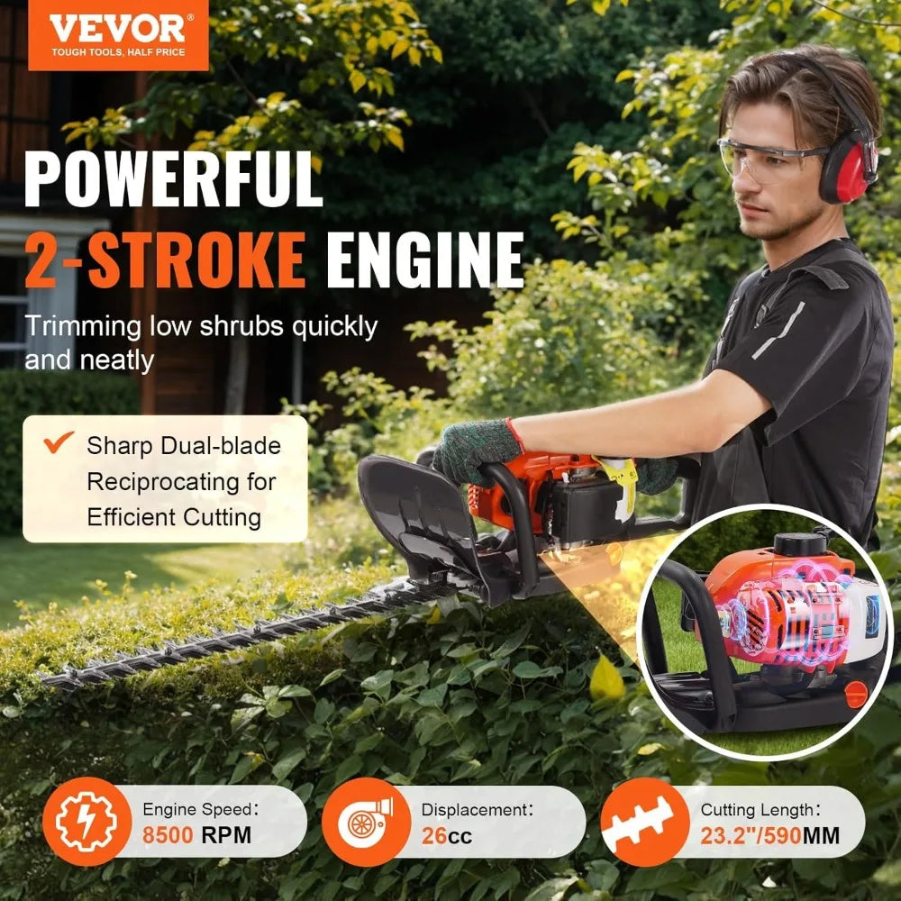 Gas Hedge Trimmer 26cc 23.2 Inch Dual Sided Blade Handheld