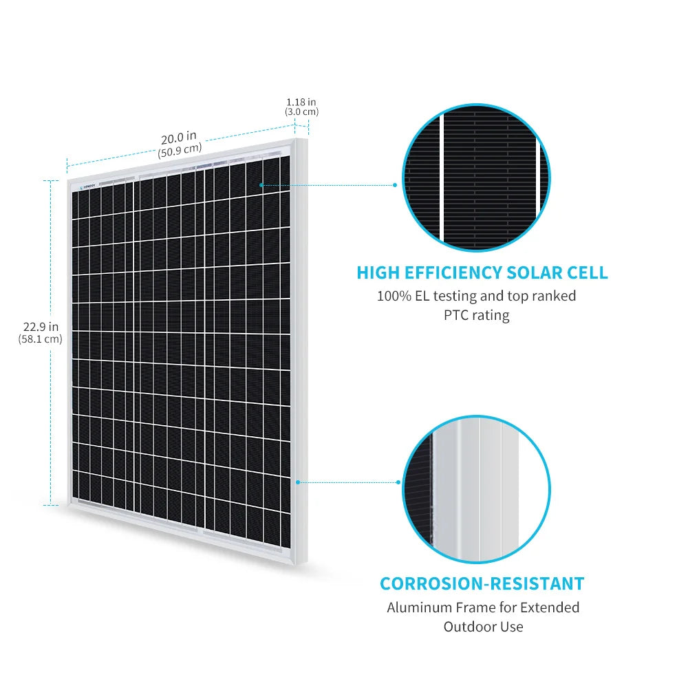 Renogy 50W 12V Solar Panel Monocrystalline PV Module