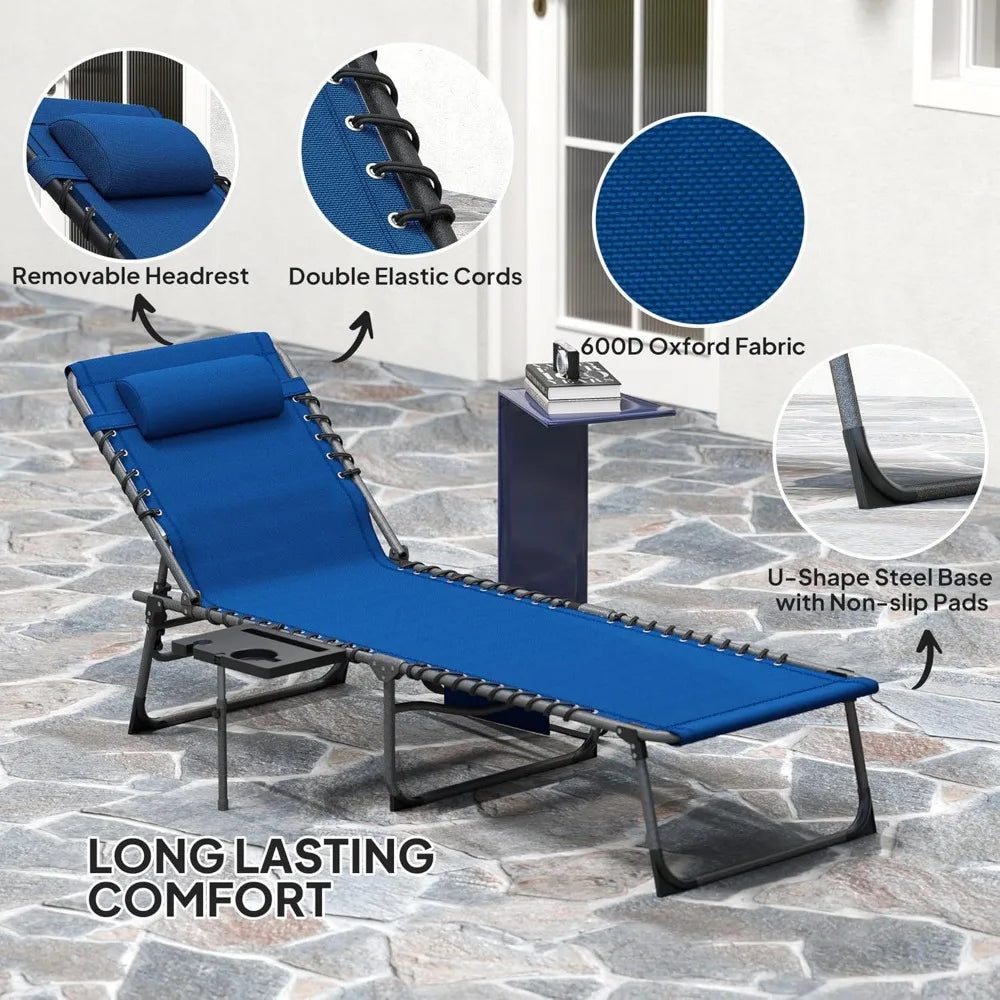 Outdoor Adjustable Chaise Lounge Chair With Side Table And Headrest