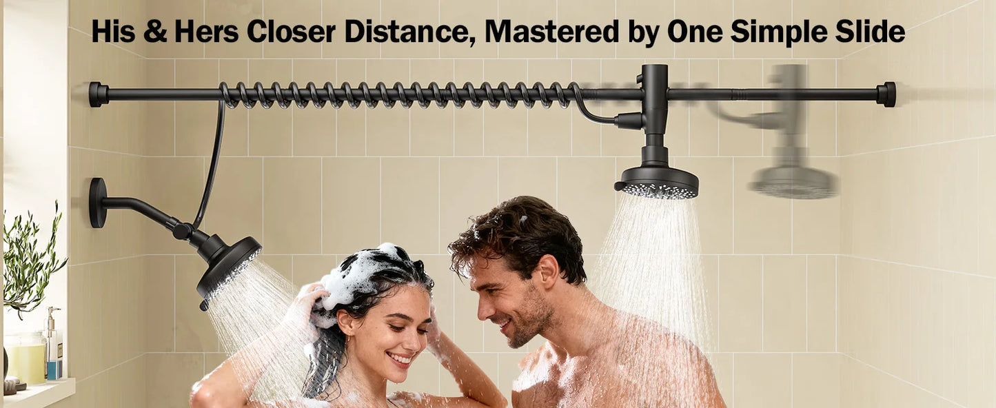 Tandem Dual Shower Head For Couples With Adjustable Slider