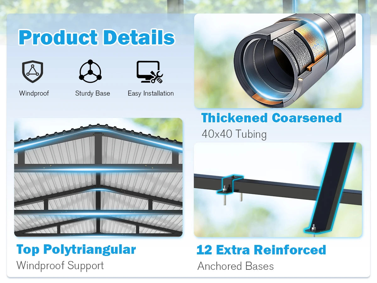 Polar Aurora Metal Carport Shelter Heavy Duty Galvanized Steel