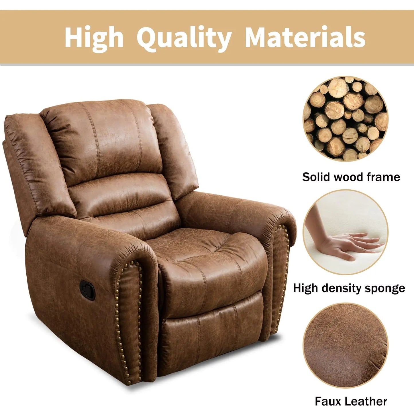 EBELLOCN Faux Leather Manual Recliner Chair For Living Room