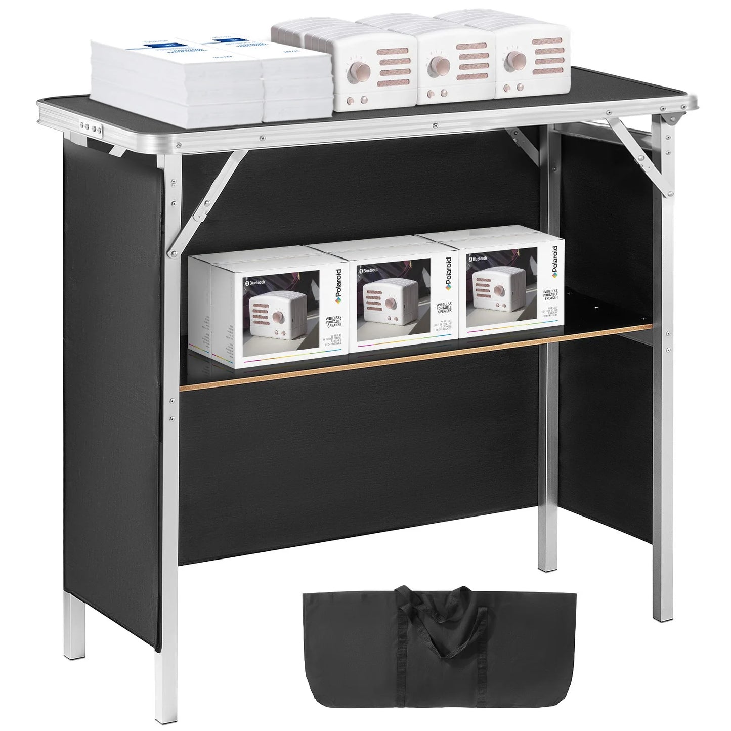 SucceBuy Folding Portable Bar Table For Tradeshow Exhibition Carrying Case Skirt