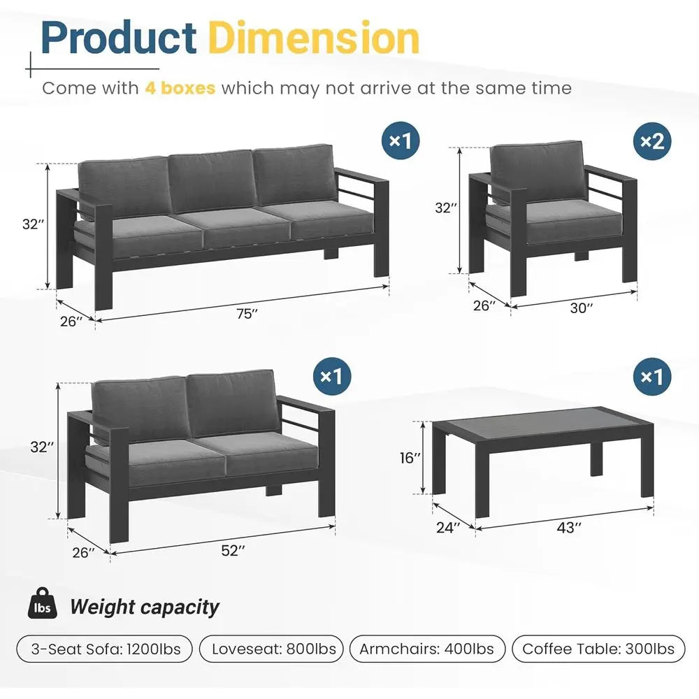 Metal Patio Furniture Set With All Weather Cushions