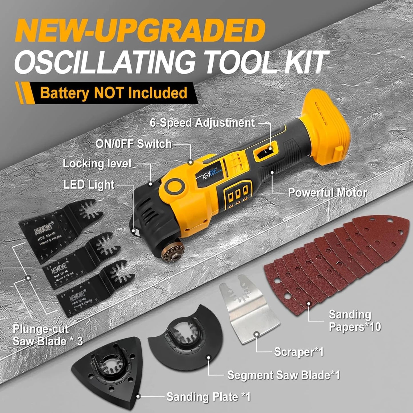 NEWONE Oscillating Multi Tool 20V Cordless AntiVibration 6 Speed Kit