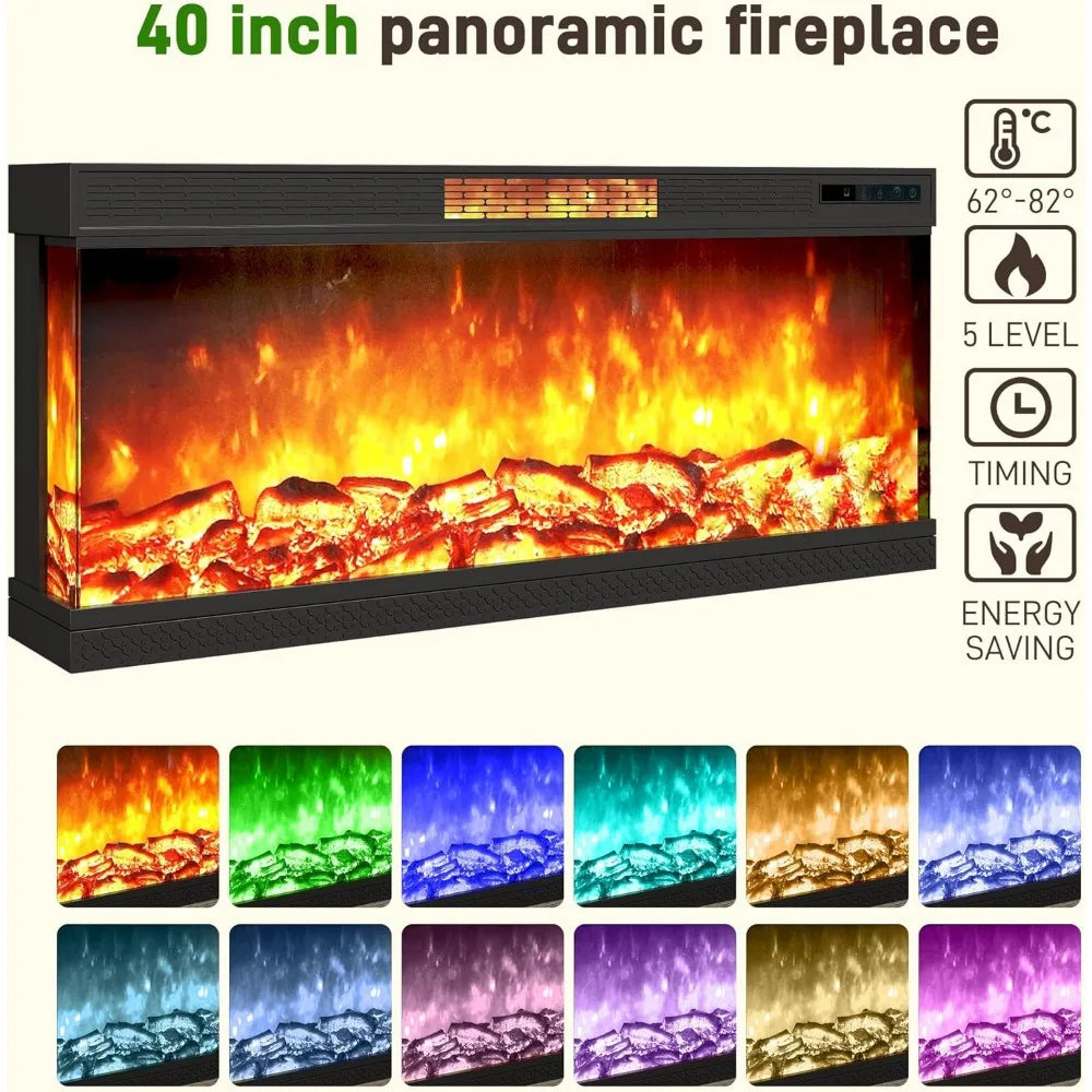 Farmhouse TV Stand With Glass Fireplace LED Entertainment Center