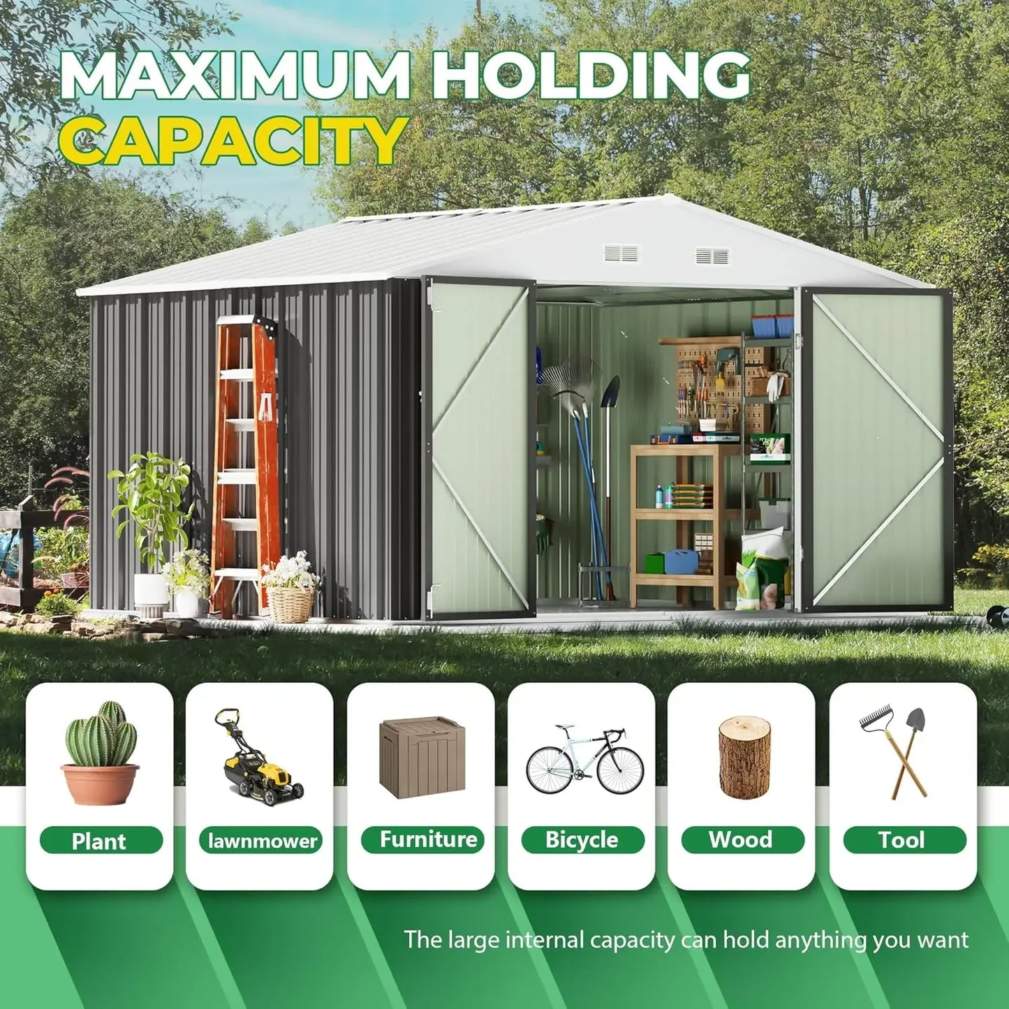 Plastic Outdoor Storage Shed for Garden Tools and Yard Organization