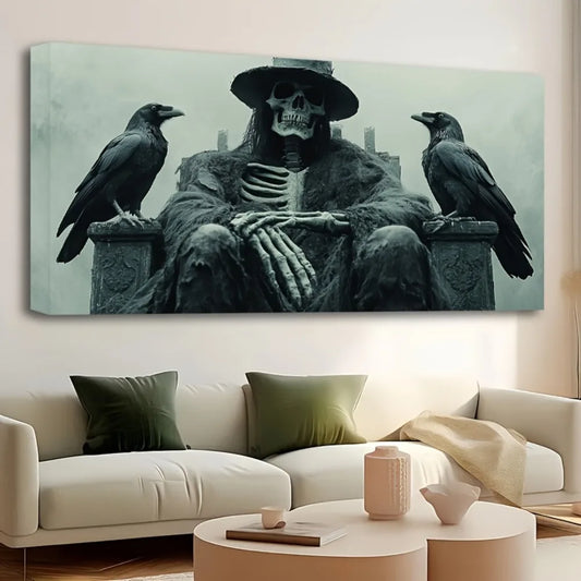 Hign-concerned Standing On A Crow Skeleton Halloween Poster