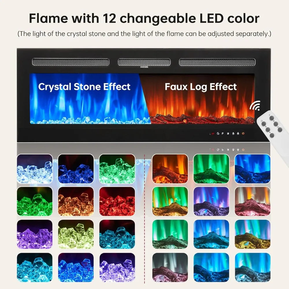 Electric Fireplace TV Stand With Adjustable Shelf And Glass Doors