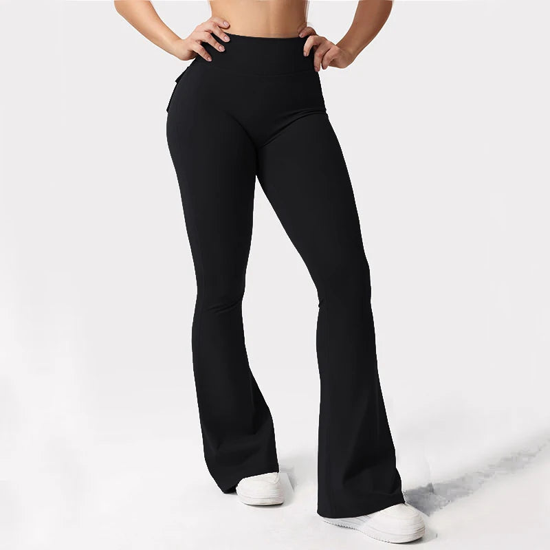 Women's High Waisted Yoga Flare Trousers With Pockets For Gym