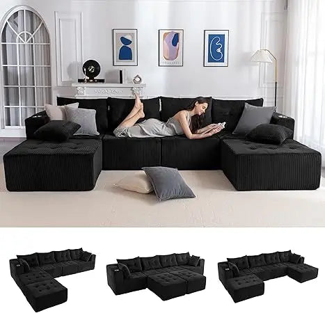 CN Guangdong Modular Sectional Sofa U Shaped Couch Ottomans